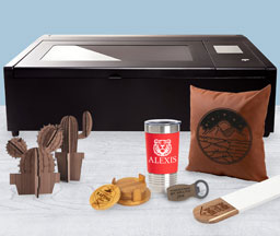 variety of items engraved with flux lasers and a flux laser cutter
