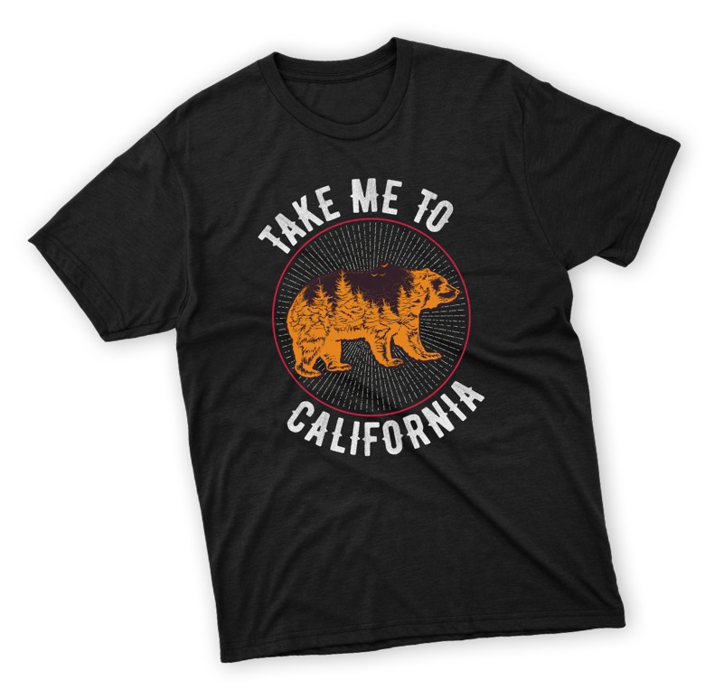 Black T-shirt printed with - Take me to California
